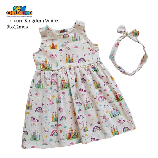 Sew Childhood Sunday Dress - Unicorn Kingdom (White)