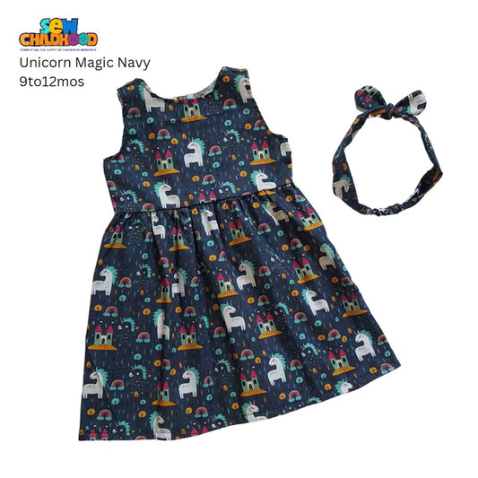 Sew Childhood Sunday Dress - Unicorn Magic (Navy)