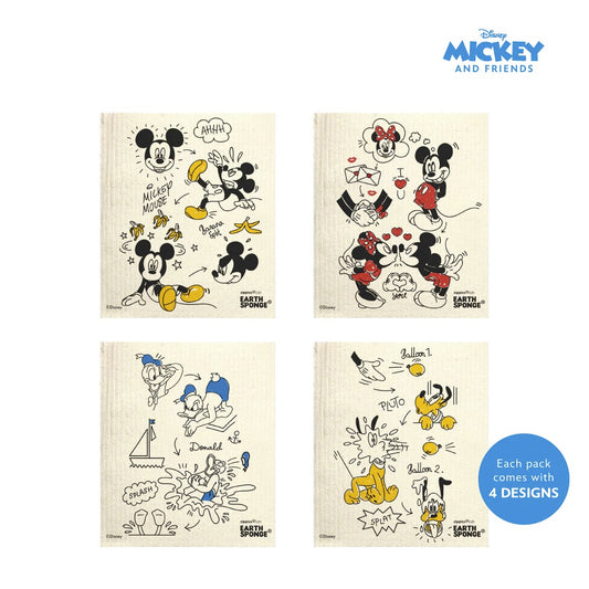 Zippies Disney Mickey and Friends Earth Sponge Reusable Cloth Towels - Set of 4